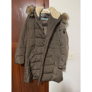 Vince Camuto Womens XXL Taupe Brown Faux Fur Trim Hooded Puffer Parka Coat